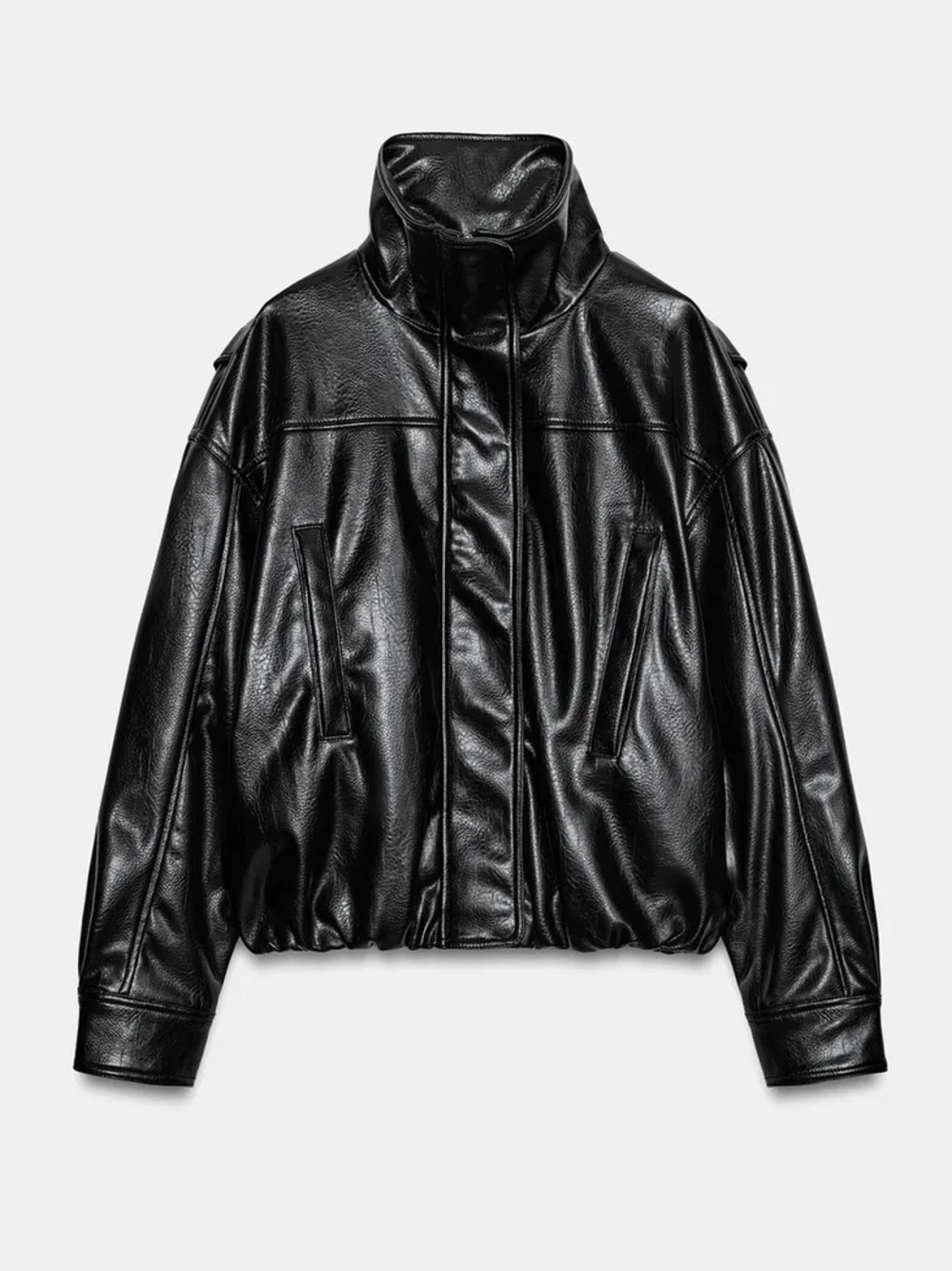 Zara OVERSIZED FAUX LEATHER BOMBER JACKET in Black. Size Medium. Like New!